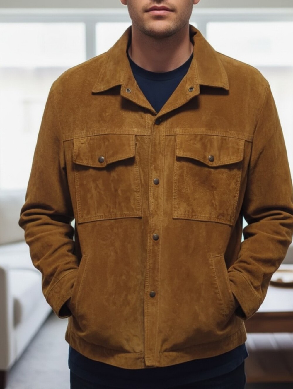 Men's Tan Suede Shirt Jacket